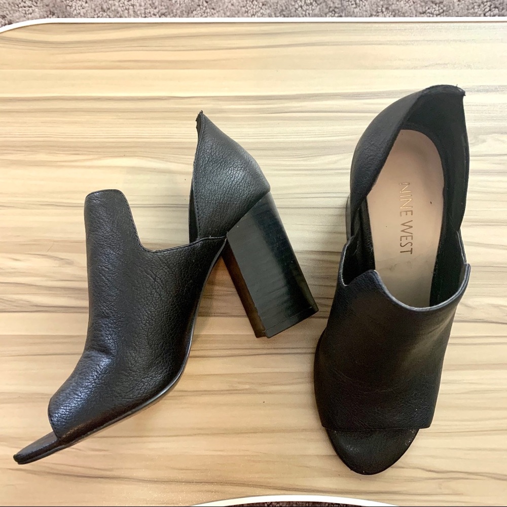 Nine West black leather cut out peep toe heels